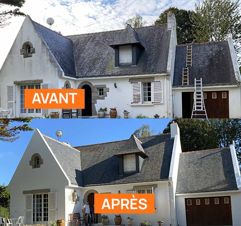 Nettoyage et peinture hydrofuge toiture -  DEBARRE COUVERTURE 56 : artisan couvreur dans le Morbihan (56).... nettoyage, démoussage, traitement anti-mousse toiture. peinture hydrofuge toiture.  intervention dans le Morbihan (56)