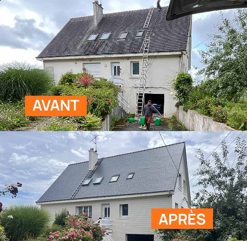 Nettoyage et peinture hydrofuge toiture -  DEBARRE COUVERTURE 56 : artisan couvreur dans le Morbihan (56).... nettoyage, démoussage, traitement anti-mousse toiture. peinture hydrofuge toiture.  intervention dans le Morbihan (56)